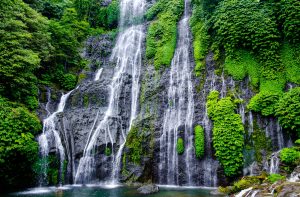 Waterfall Twin Banyumala in the mountains on the island of Bali, Indonesia